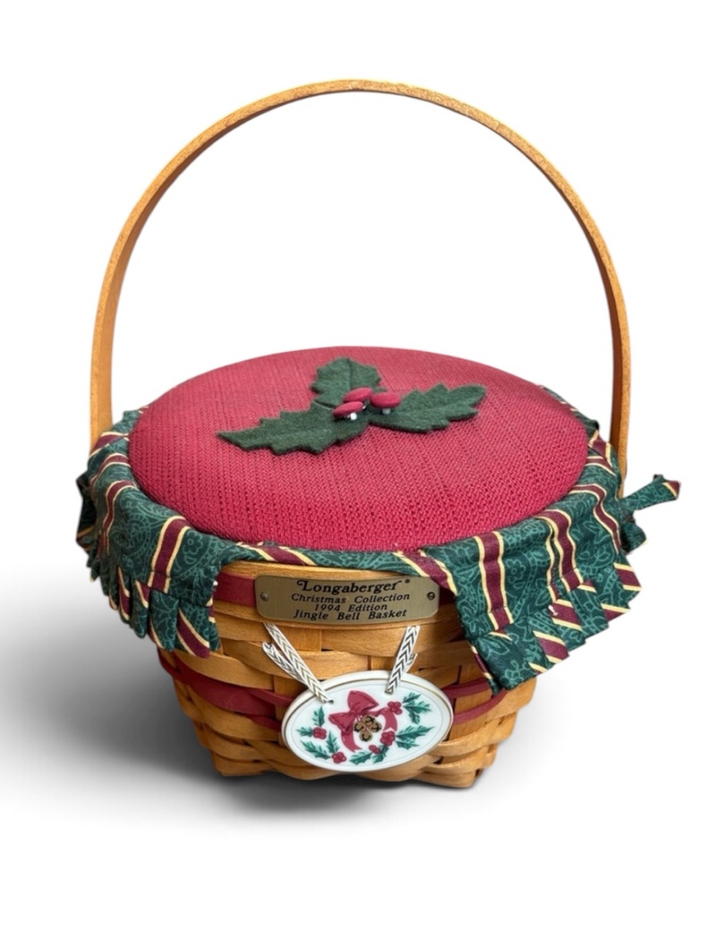 Longaberger 1994 Jingle Bell Basket  Holly Lid Liner & Protector READ